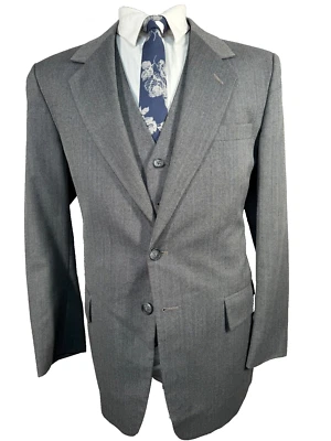 ARNIE Mens Gray HERRINGBONE Wool Blend 2 Piece VEST Combo PAIR 42R Jacket - Image 1 of 4