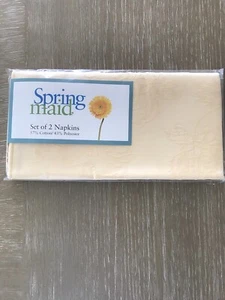 Embroidered Spring Napkins-Light Yellow-2 Pak-19x19-Flowers w/ Leaves by Spring - Picture 1 of 3