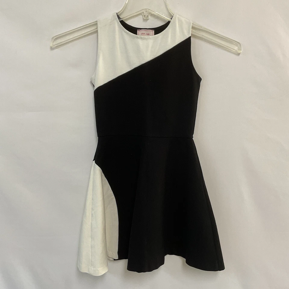 Love..Ady Girls Small Fit Flare Skater Dress Black White Stretch Knit Colorblock - Image 1 of 3