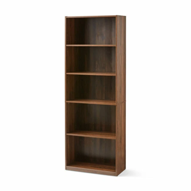 71 Tall 5-Shelf Bookcase Closed Back Adjustable Wood Bookshelf Storage Shelves