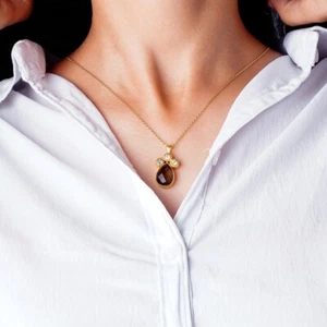 Smoky Quartz And AD Drop necklace In gold-plated Brass With Chain - Picture 1 of 3