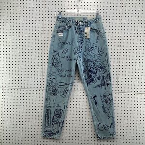 NEW Top Shop Moto Mom Jeans Size 28 X 27" Graffiti Drawing Graphic NWT