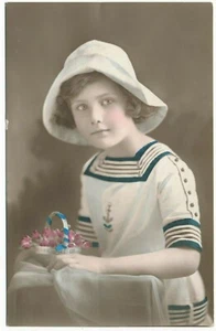 Young Girl Wearing Nautical Sailor Dress Max Ettlinger Real Photo Brown Toned - Picture 1 of 2