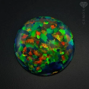 Opal Cab 12mm. Red Blue Green Flashy Loose Gemstone LabGrown Round Cabochon EU - Picture 1 of 6