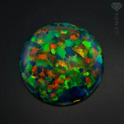 Opal Cab 12mm. Red Blue Green Flashy Loose Gemstone LabGrown Round Cabochon EU - Image 1 of 4