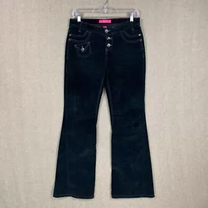 Glo Womens Pants 5 JR 29x30 Black Corduroy Flare Wide Button Y2K Goth Whitchy - Picture 1 of 12