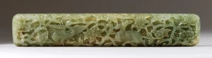 Jade069 Chinesisches geschnitztes graugrünes Jade Rollengewicht, Ende 19./Anfang 20. Jh. - Bild 1 von 12