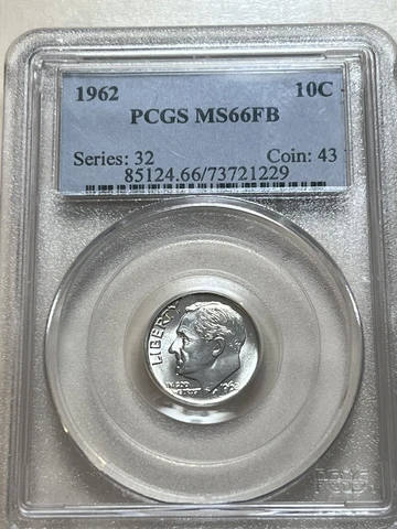 1962-P  SILVER Roosevelt Dime —  PCGS  MS66FB Certified Coin - Gen 4.3 Slab 2005 Cover