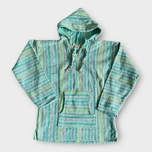 Poncho de surf boho verde amarillo a rayas con capucha baja grande para mujer México - Imagen 1 de 6