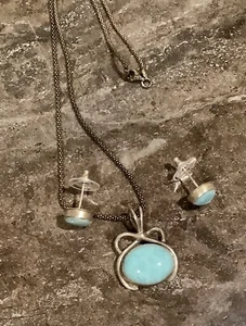 Vintage Sterling Silver Sky Blue Larimar necklace Pendant Earrings Set RARE - Picture 1 of 8