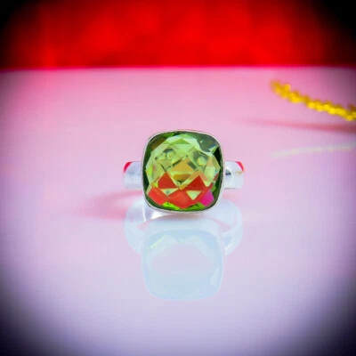 Adorabile Peridoto Topazio Gemma 925 Argento Sterling Handmade Anello All Misura - Immagine 1 di 3