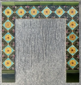 ENGLAND - ANTIQUE ART NOUVEAU - 22 ORIGINAL TILES FOR FIREPLACE c1900 - Picture 1 of 9