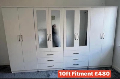Brand New Big 10ft White 8 Doors Wardrobe With Drawers/Mirrors Only £480 ❤️ - Image 1 of 4