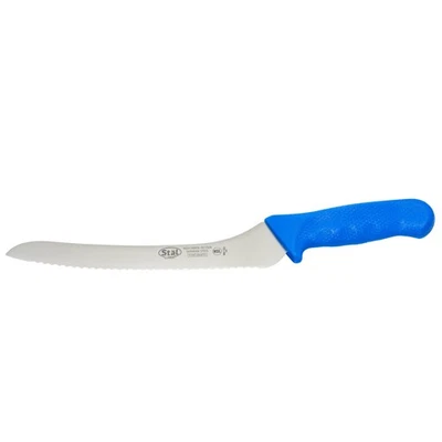 Cuchillo dentado para pan/pastelería de grado comercial de 9" con mango desplazado, azul Foto 1 de 3