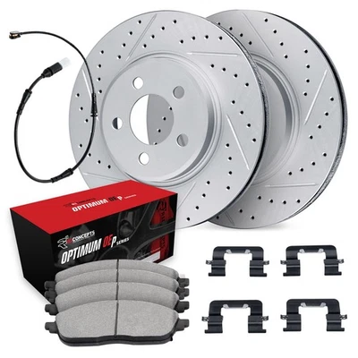 For Mercedes-Benz GL450 14-16 Drilled & Slotted Front Brake Kit w Optimum Pads - Image 1 of 2