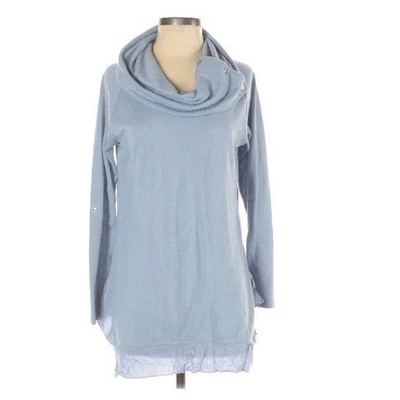 Просто Noelle женщин S/M длинным рукавом свитер синий кнопка капот шеи оборки кромки - Изображение 1 из 4