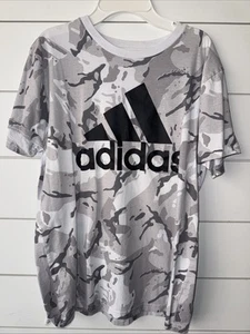 Adidas Shirt Youth XLarge Grey Camouflage Short Sleeve Breathable Athletic Shirt - Picture 1 of 3