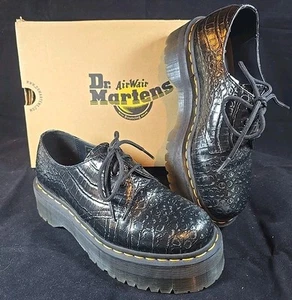 Dr Martens 1461 QUAD CROC EMBOSS GUNMETAL Platform Shoes Sz: M 7/ L 8 EXCELLENT! - Picture 1 of 19