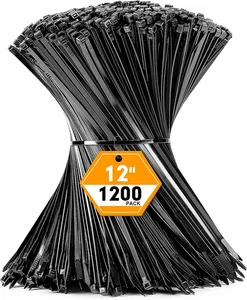 1200Pcs Fascette Cerniera per Cavi Nere 12 Pollici, Fascette in Nylon Plastica Resistente con 50 - Foto 1 di 12