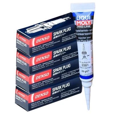 4x DENSO Zündkerzen + LIQUI MOLY Fett für ACCENT V I10 I II III I20 ACTIVE I30 - Bild 1 von 4