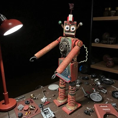 Kent Greenbaum Rusty Nut Robot A154 TUNER Zany Found Object Assemblage Folk Art - Image 1 of 4