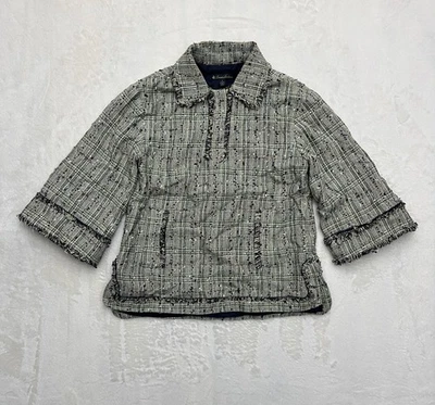 Jaqueta Brooks Brothers Top Blazer Feminina 2 Verde Tweed Boucle Forrada com Franja - Imagem 1 de 4