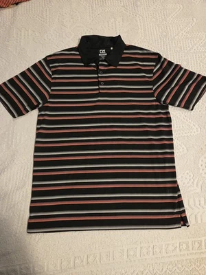 Cutter & Buck CB DryTec Mens XL Short Sleeve Golf Polo BLACK RED GRAY Stripes - Image 1 of 4