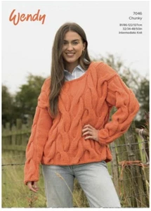 Wendy Knitting Pattern - Ladies Cable Sweater Jumper - Supreme Chunky - 7046 - Picture 1 of 3