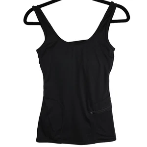 Camiseta sin mangas Mono B Active para mujer pequeña negra incorporada bolsillo con cremallera tiras espalda gimnasio - Imagen 1 de 11