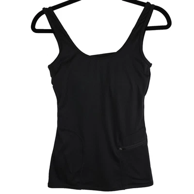 Camiseta sin mangas Mono B Active para mujer pequeña negra incorporada bolsillo con cremallera tiras espalda gimnasio Foto 1 de 4