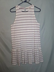 Vestido Solero Loft Talla S Pequeño Blanco Rayas Bordado Sin Mangas Volantes Nuevo con Etiquetas - Imagen 1 de 9