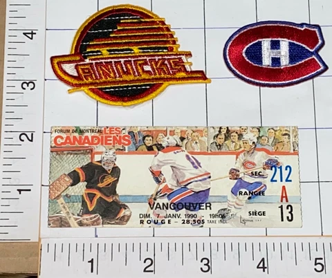 1990 NHL HOCKEY TICKET VANCOUVER CANUCKS vs MONTREAL CANADIENS  PATCH LOT Cover