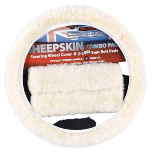 Sheepskin Steering Wheel Cover & Seat Belt Pads Combo Luxury - Ivory - Picture 1 of 1