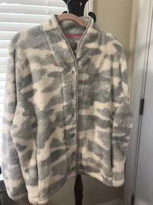 IsaacMizrahi Blanco y Gris Camafeo Chaqueta Polar Ligera XL con Cierre a Presión Foto 1 de 4