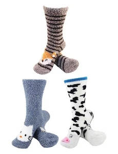 Calcetines de cabina de cabina de cabaña difuso acogedor cálido lindo animal para el hogar de la mujer - 3 pares (Asst 27) - Imagen 1 de 1