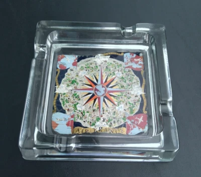 Cenicero grande de vidrio vintage de Air France Airlines para cigarros con arte de mapa Lucien Boucher Foto 1 de 4