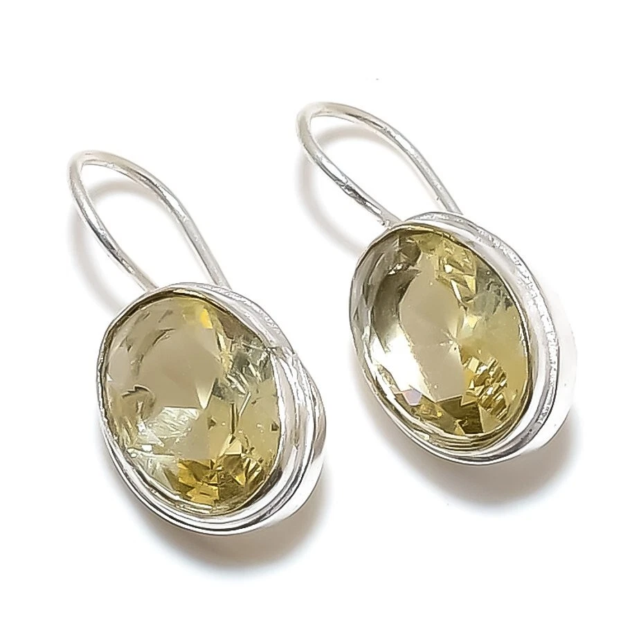 Lemon Quartz Gemstone 925 Sterling Silver Jewelry Stud Earring Size 0.75'' - Image 1 of 1