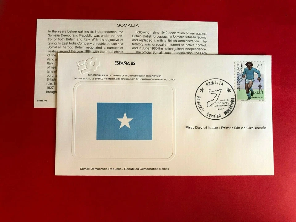 BANDEIRA DA SONÁLIA 1982 FDC WORLD CUP FOOTBALL ESPANHA - Imagem 1 de 1