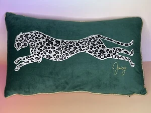 Juicy Couture Home Green Velvet Gold Trim Leopard Cheetah Decorative Pillow Glam - Picture 1 of 5