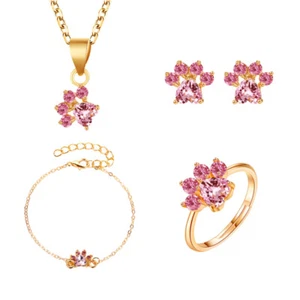 1 Satz Damenschmuck Katzenpfoten Ohrringe Armbandringe Zirkonschmuck für Damen - Bild 1 von 12
