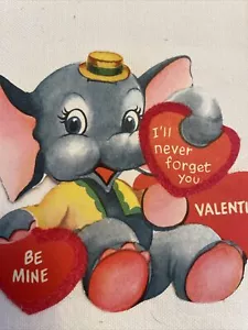 Vtg Valentine’s Day Card Single sided Flocked Elephant Heart Unused 1955 Whitman - Picture 1 of 6