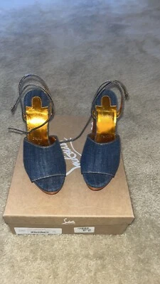 Christian Louboutin Mira Colunata 120 Denim Platform Wedge Sandal Heel Pump 38 - Image 1 of 4
