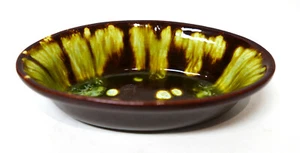 Plato ovalado de cerámica esmaltado por goteo HHW marrón verde vintage MCM 6" L X 4" ANCHO X 1,5" D - Imagen 1 de 4