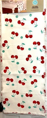 MARTHA STEWART TABLE RUNNER CHERRIES WHITE RED BLUE 14 X 74 100% COTTON NIP - Image 1 of 3