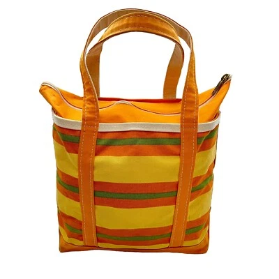 Bolso de Lona LL Bean Boat & Tote De Colección Rayas Naranja Amarillo Verde Años 90 LEER Foto 1 de 4