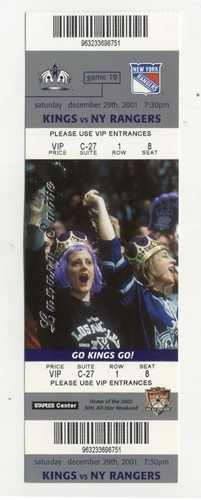 Los Angeles Kings Vs New York Rangers 2001 Unused VIP Luxury Suite ...