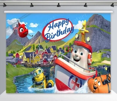 ELIAS BOAT & Friends Happy Birthday Party Scene Setter wall mural BACKDROP 5'x3' - Image 1 of 2