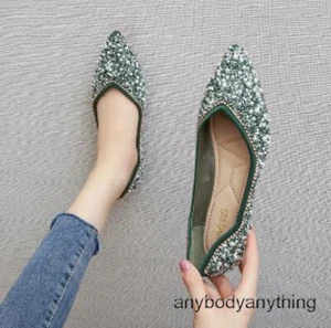 Womens Pointy Toe Ballet Flats Bling Rhinestone Fashion SlipOn Pumps Dress Shoes - Picture 1 of 17