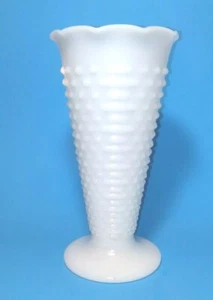 Vintage Anchor Hocking White Dot Dash Hobnail Milk Glass 9 1/2" Flower Vase  - Picture 1 of 6