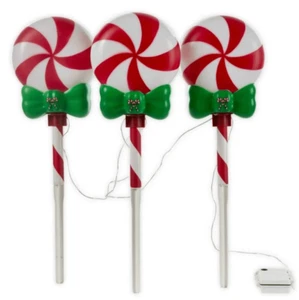 Holiday Time LED Red Striped Xmas Peppermint Plastic Garden Stakes Set of 9 - Picture 1 of 3
